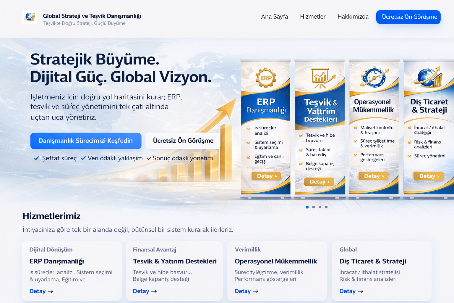 Global Strateji hizmet roll-up tasarımları: ERP, Teşvik, Operasyonel Mükemmellik ve Dış Ticaret